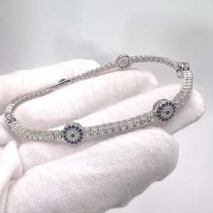 .925 Sterling Silver Evil Eye Cz Tennis Bracelet